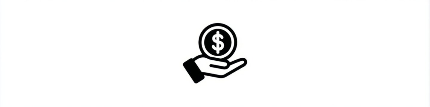 Minimalist hand holding dollar coin line icon isolated on white background, money investment vector, Simple black money in hand line art icon, financial savings and charity concept symbol.