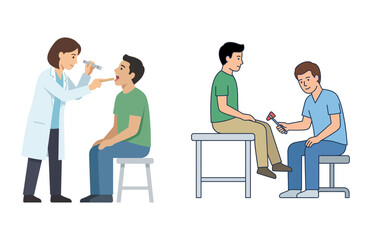 Fototapeta premium Vector illustration of medical checkups including throat examination and knee reflex test