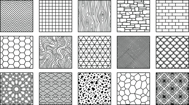 Black and white seamless patterns collection geometric organic and textured designs for commercial use