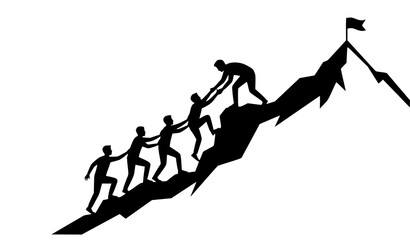 Business Teamwork Silhouette Concept with People Helping Each Other Climbing MTeamwork Silhouette Concept of People Helping Each Other Climb Mountain Peak to Success Vecountain Peak to Achieve Success © Sakib