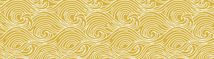 Japanese wave pattern in gold and white, traditional oriental sea ripples background, elegant seamless asian water motif for luxury packaging