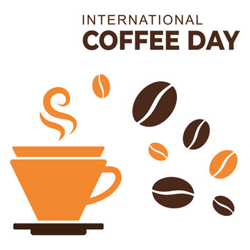 International Coffee Day Coffee Cup with Roasted Coffee Beans and Flat Minimal Vector Illustration