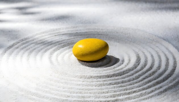 Yellow stone center of zen sand garden.