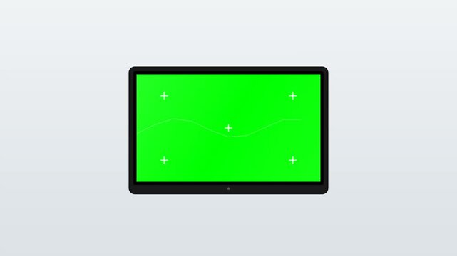 Digital tablet with green screen display featuring motion tracking markers for professional visual effects compositing and video editing