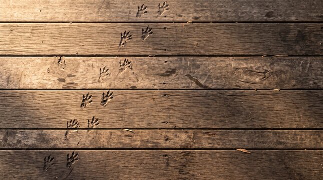 Possum footprints on wooden planks