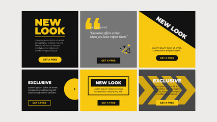Fototapeta premium Set of modern social media story templates with yellow and black geometric designs for fashion brand promotion and exclusive new collection marketing campaigns