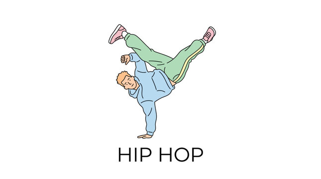 Breakdancer performs acrobatic move, simple illustration