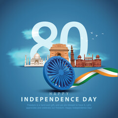 Plakat 15th august happy independence day India 79 years logo greetings. abstract vector illustration design 2026.