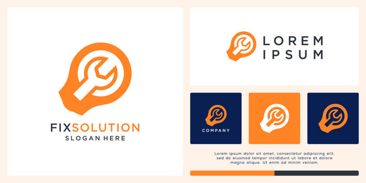 Fix solution logo design with spanner and bulb