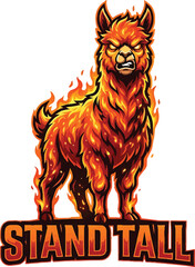 Fototapeta premium Fiery Llama Mascot Design Featuring A Powerful And Fierce Animal Character Engulfed In Intense Flames For Bold Sports Team Branding Or Apparel Graphic Concepts
