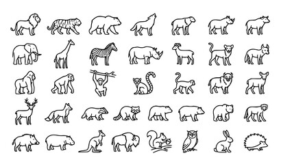 Farm and Wild Animal Outline Icon Collection Featuring Mammals Domestic and Wildlife Species Vector Set © Keyapayal