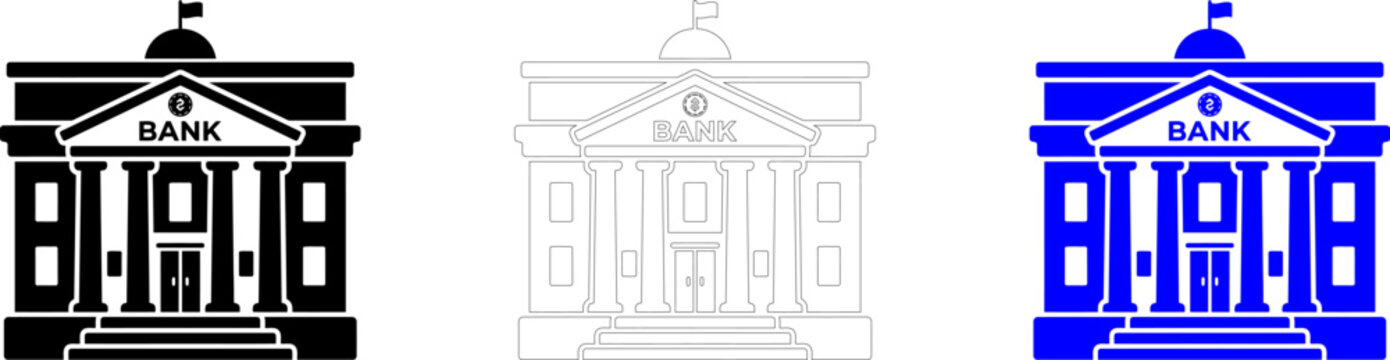 Classic building illustration with bma text in black, sketch, and blue versions isolated on transparent background, Vector
