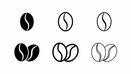 Fototapeta premium Coffee bean icon set roasted espresso seed line outline silhouette vector