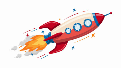 Retro cartoon rocket ship flying in space launch concept vector illustration © MstShelpy