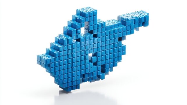 Retro 3d pixel mouse cursor icon illustration isolated on white background.