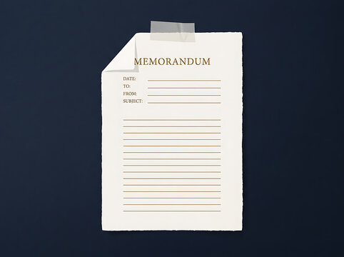 A printed memorandum document sheet on a dark background