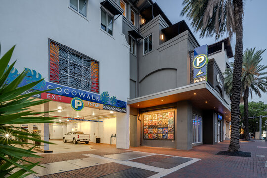 Cocowalk Miami parking garage entrance exit ramp