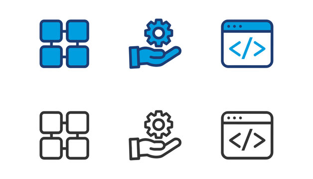 It infrastructure development icons server automation and coding symbols for tech solutions