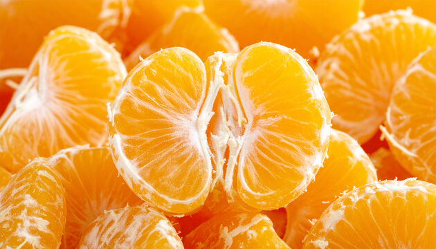 Mandarin orange segments, macro shot, full frame. AI