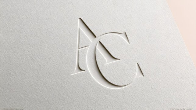 A close-up of a embossed logo on a textured surface