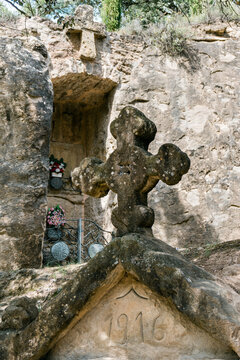 Solsona, Spain- April 3, 2021. Cementiri d'Olius is the cemetery of the parish of Olius, in the Solson&egrave;s, designed by Bernad&iacute; Martorell