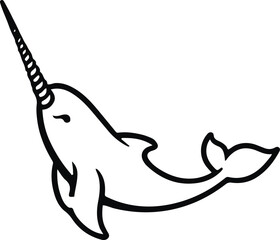 Minimal Narwhal Emblem, Bold Black Outline, Long Spiral Tusk, Premium Marine Logo Vector 1 © mdrubel