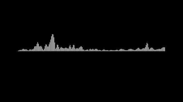 Futuristic white sound wave audio equalizer spectrum line display, digital voice frequency signal volume bar graphic, audio waveform spectrum animation on black background.4k loop animation