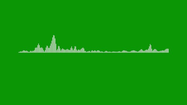 Futuristic white sound wave audio equalizer spectrum line display, digital voice frequency signal volume bar graphic, audio waveform spectrum animation on green background.4k loop animation