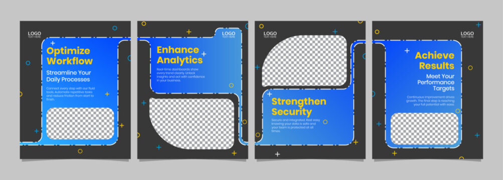 Modern Blue Curved Workflow Business Slide Carousel Template Pack, Editable AI file
