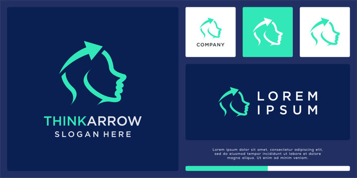 Think arrow logo design template with head