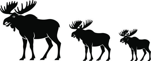 Black silhouettes of three horses with manes and tails horse head © Rezwan