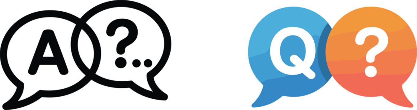 Frequently asked questions faq speech bubble icon set featuring outline and colorful chat vector elements isolated on plain white backgroundFrequently asked questions faq speech bub