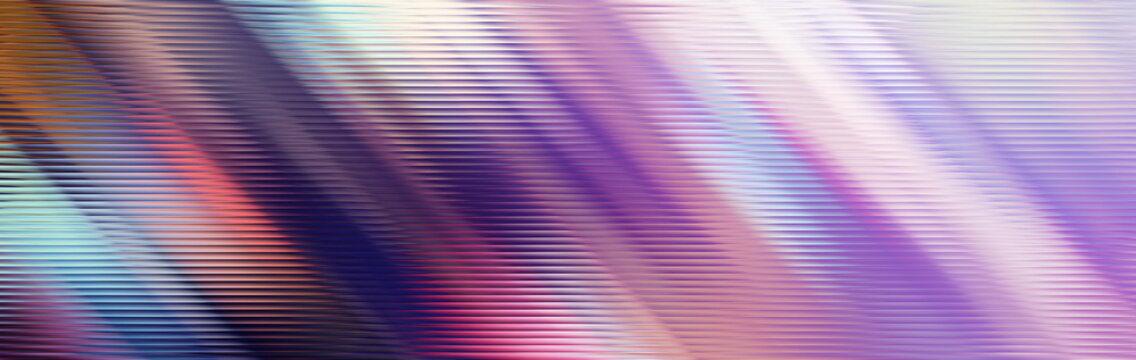 Abstract iridescent background with horizontal fine lines, soft diagonal gradient bands and luminous pastel neon colors