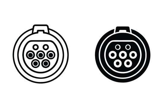 Ccs combo 1 and ccs combo 2 connectors detailed black and white vector illustration