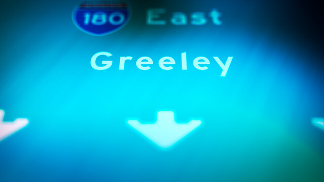 Crime Filler Shot - Cinematic Colorado Highway Sign - Greeley