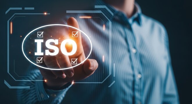 Business professional interacting with a digital iso certification interface