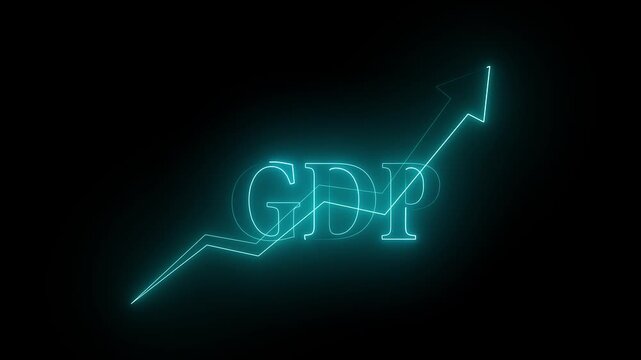 Neon cyan color GDP Growth Animation with Rising Arrow Graph  4k video