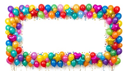 Fototapeta premium Festive Birthday Party Scene with Rainbow Balloons, Celebration Cake, and Colorful Confetti