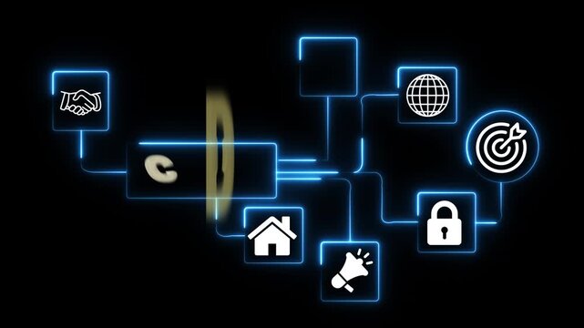 Digital Network Connections Representing CBDC Services and Global Communication Technology animation on the black background.