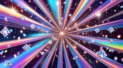 Fototapeta premium Floating diamonds in a colorful light speed tunnel