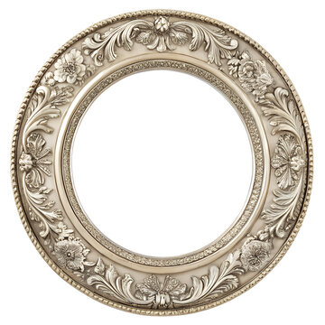 Ornate round vintage picture frame isolated on white background.