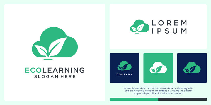 Eco learning logo design template with cloud and leaf