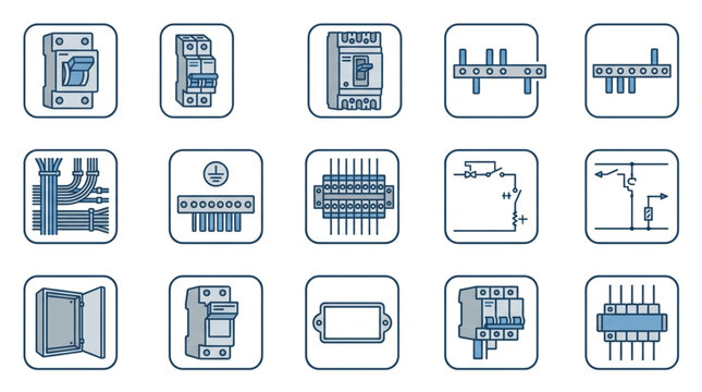 Collection of electronic circuit diagram icons.