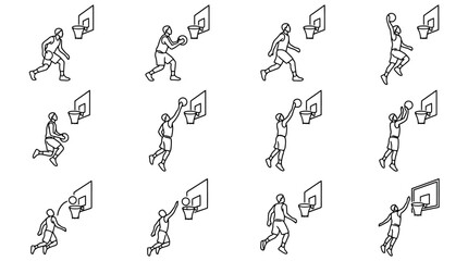 Basketball Player Dunking Sequence: Action Illustration Set, Graphic Design © peyik