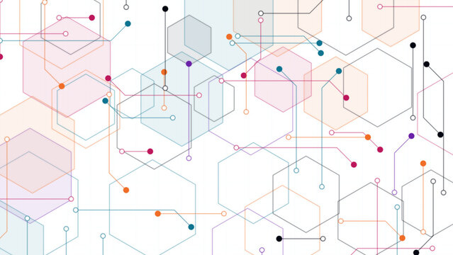 Colorful abstract network of interconnected nodes and lines isolated on transparent background, illustration
