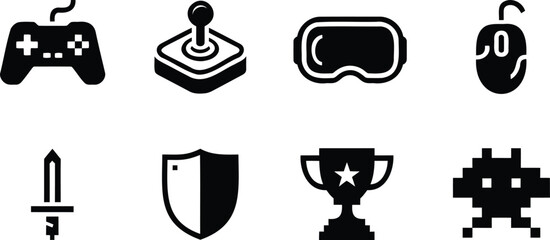 Collection of iconic video game symbols and icons representing gaming culture and entertainment © MD HASAN