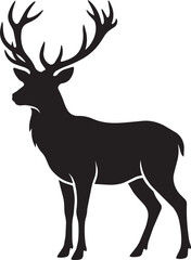 Fototapeta premium Majestic deer silhouette with large antlers isolated on a white background. Black vector illustration suitable for wildlife, hunting, outdoor, and nature-related projects.