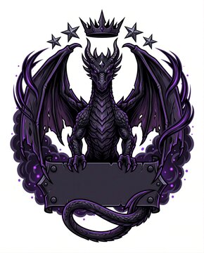 Gothic Dark Dragon Netherworld Tyrant Crest Emblem with Black Onyx Gem
