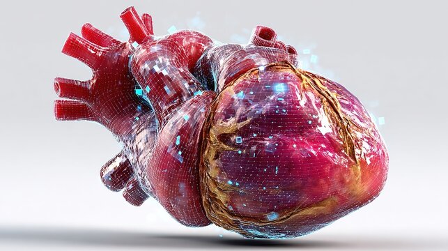 Abstract Heartbeat: A detailed, vibrant illustration of a human heart pulsates with ethereal blue light, symbolizing life, health, and the mysteries of the cardiovascular system.