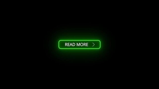 Neon glowing green read more button with rounded corner outline 4k motion graphics